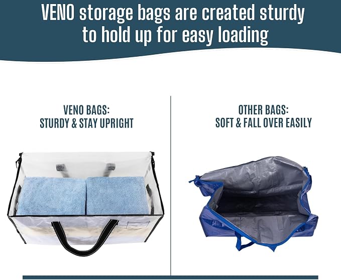 VENO 8 Pack Heavy Duty Moving Bags, Clear Storage Bags for Clothes and Comforters, College Dorm Essentials Packing Supplies, Foldable Boxes Alternative (Clear, 8 Pack) - Image 6