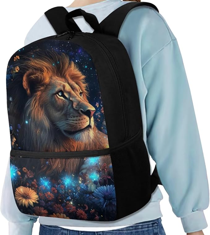 Aesthetic Lion Backpack for Kids Girls Backpack with Lunch Box Water Bottle Holder and Soft Pencil Case 4 in 1 Set Sturdy Bookbag with Front Pocket for School 17 inch Lightweight School Bag - Image 2