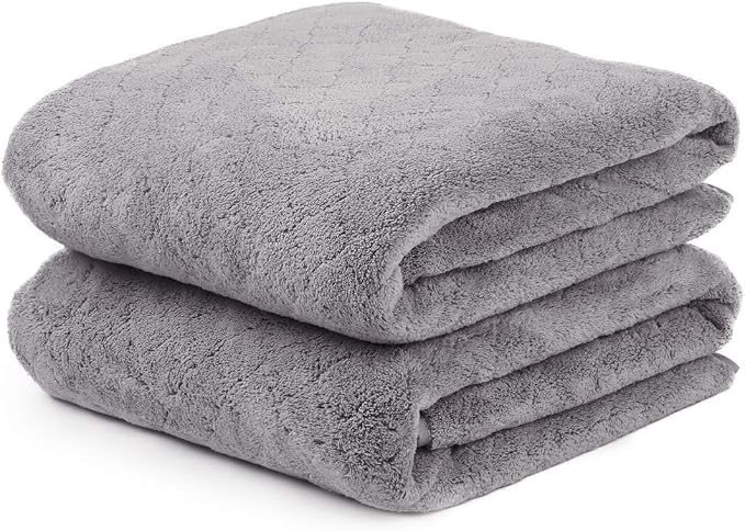 JML Microfiber Bath Towels, Oversized, Ultra Soft, Super Absorbent and Fast Drying, No Fading and Multipurpose Use for Sports, Travel, Fitness, SPA and Yoga (Coral Fleece - Grey, 30 in x 60 in) by JML