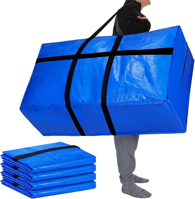 Windyun 4 Pack 98 Gallon Extra Large Moving Bags XXL Heavy Duty Storage Bag with Strong Zipper Handle Jumbo Big Tote Box Foldable for College Dorm Travel Clothes Duffle Blanket Pillow(Blue) by Windyun