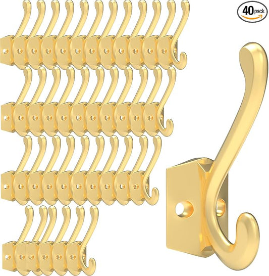 CBWLWJ 40 Pack Heavy Duty Metal Wall Hooks for Hanging, Wall Mounted Coat Hooks for Living Room, Bathroom, Kitchen – Hang Coat, Bag, Scarf, Towel, Hat, Key, Cup (Gold) by CBWLWJ