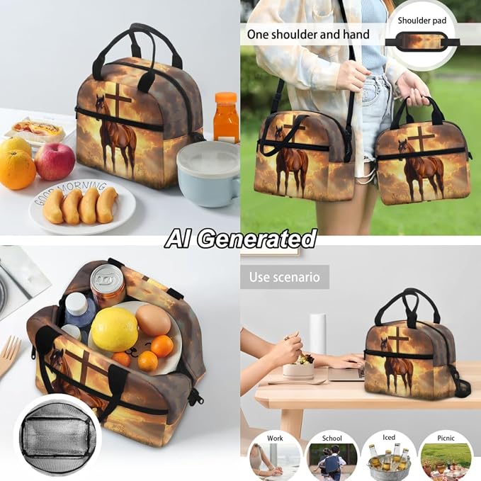 Horse Cross Kids Backpack Boys Elementary School Bags for Teens 3 Pcs Set Travel Bookbag with Lunch Bag and Pencil Case for School Supplies - Image 4