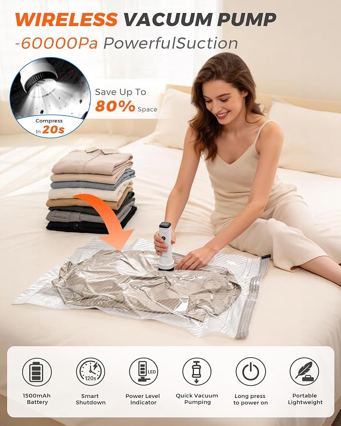 15 Pack Vacuum seal Bags for Clothing Travel with -60000Pa Electric Pump & Luggage Scale, Travel Essentials for Suitcase, Space Saver Compression Packing Bags to Check Luggage Weight & Avoid Fees - Image 3