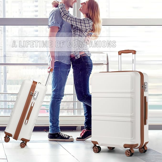 Kono Carry On Luggage Set Airline Approved with Spinner Wheels | Lightweight PC+ABS Carry On Suitcase with TSA Lock Durable Luggage Hardside White - Image 8