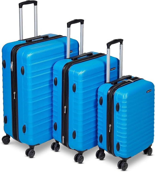 Amazon Basics 3-Piece Hardside Expandable Travel Luggage Set (21", 26", 30"), Scratch-Resistant Suitcases with Multi-directional Wheels, Carry-on and Checked Bags, Light Blue by AmazonBasics