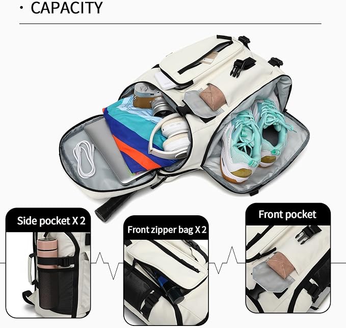 Kalesi Gym Duffle Tennis Bag Backpack 4-Way Waterproof with Shoes Compartment for travel Sport Hiking laptop (Sea salt white02) - Image 6