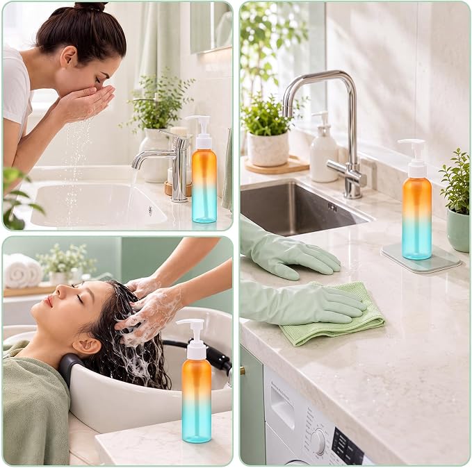 Nuenen 48 Pcs Refillable Empty Lotion Bottles 4oz/120ml Plastic Pump Bottles Conditioner Shampoo Dispenser Leak Proof Pump Container for Body Wash, Creams, Liquid Soap(Orange Green Gradient) - Image 7