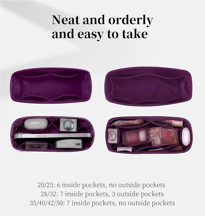 Women's Purse Organizer Insert - Satin & Lightweight Fabric with Inside Pockets, Portable for Commute, Travel, Shopping, and Evening, Multicolor Options, Fits for Kelly 35(Anemone, KL35) - Image 3