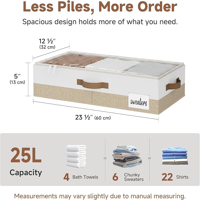 StorageWorks Under Bed Storage Containers - Underbed Storage with Handles and Label Holder, 2 Pack Ultra-thick Fabric Underbed Bins, Closet Organizer for Clothes, Blankets, Sweater - Image 2