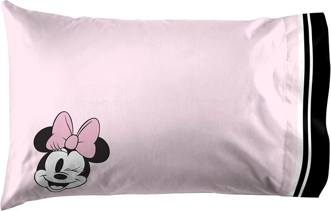 Jay Franco Kids Sheet Set with Fitted, Flat Sheets & Pillow Cover - Ultra-Soft Bedding with Pillowcase for Room Decor, Black - Minnie Mouse, 4 Piece King - Image 3