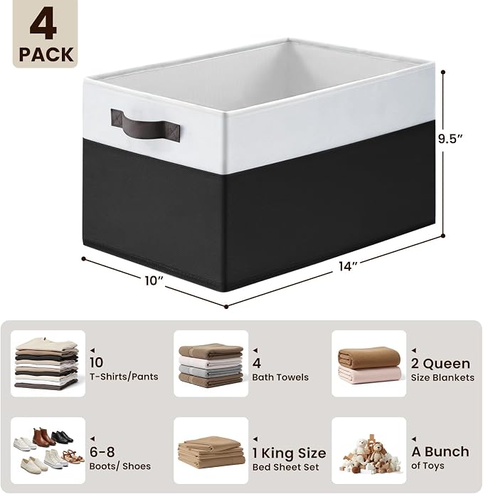 Criusia Large Storage Bins for Shelves 4 Pack, Closet Storage Baskets for Clothes Blanket Beddings Towels, Collapsible Fabric Closet Organizer Bins with Handles/ Laundry Room Organization - Image 2