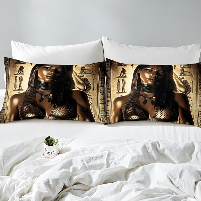 Erosebridal Cleopatra Bedding Queen Size Ancient Egyptian Pattern Decor Bedding Duvet Cover Mummy Decor Exotic Tribe Style Soft Breathable Microfiber Comforter Cover for Adult Teens Kids Quilt Cover - Image 6