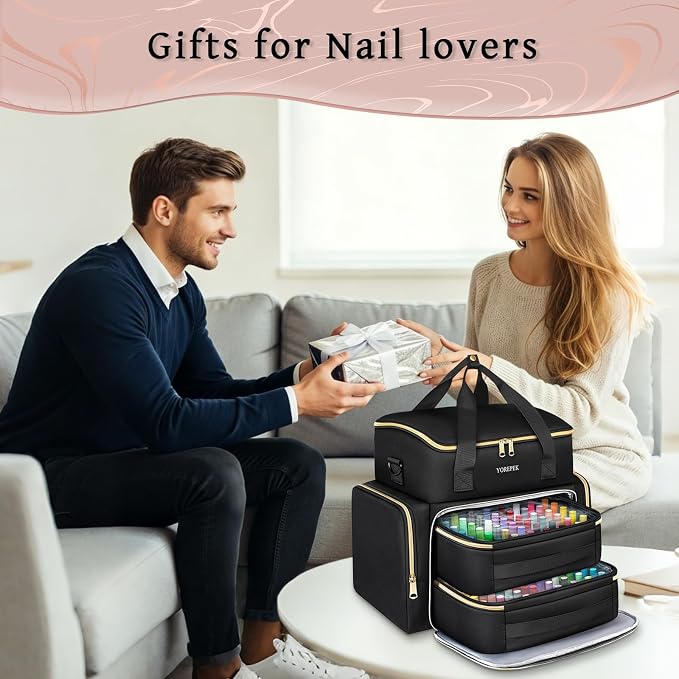 YOREPEK Extra Large Nail Polish Organizer Case for 96 to 100 Bottles (15ml) | Gel Polish Travel Case Bag with 2 Removable Pouches Fits Nail Supplies, Gel Nail Kit, UV lamp, Manicurist Nail Tech Gifts - Image 2