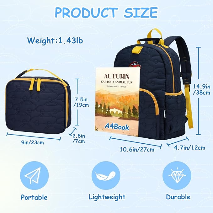Chase Chic Toddler Backpack for Boys, Puffer Cute Lightweight Preschool Backpack with Lunch Box Set for Daycare Travel Kids Age 3-6,Blue Car - Image 2