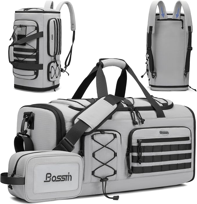 Bosstin Gym Bag for Men & Women,45L Travel Duffle Sports Duffel Bag Gym Weekender Overnight Backpack with Shoe Compartment (GREY CHECKERED) by BOSSTIN