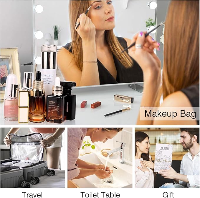 BOYATU Travel Makeup Bags Cosmetic Organizer Bag: 3-Set Large Capacity Make up Bag - PU Leather Toiletry Bags for Women - Wide Open Portable Pouch with Divider & Handle (01-Z-Brown) - Image 4