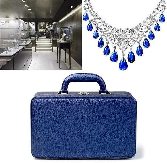 Oirlv Blue Leather Jewelry Box Handmade Travel Jewelry Organizer Storage Case Holder For Girl Lady Earring,Ring,Necklace,Pendant,Watch,Bracelet.(3 layers) - Image 5