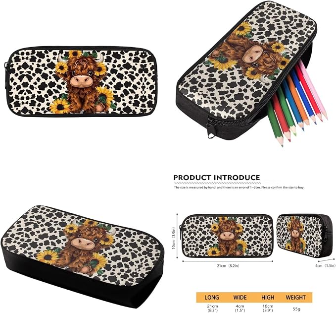 Highland Cow Print Girls Backpack with Lunch Box and Water Bottle Holder Sunflower Bookbags for 1st Grade Kids 4-6/6-8 Elementary School Back Pack Lunch Bag Pencil Case Book Bags Lunchbox - Image 6