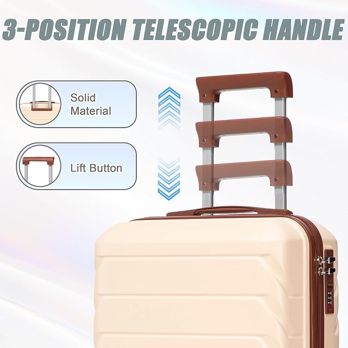 GDFStudio 14/20 Inch 2 Piece Luggage Set with Cosmetic Bag,ABS Hard Shell Spinner Suitcase with Combination Lock,360° Silent Wheels,Retractable Handle, Carry On Travel Luggage with Vanity Case,Beige - Image 7