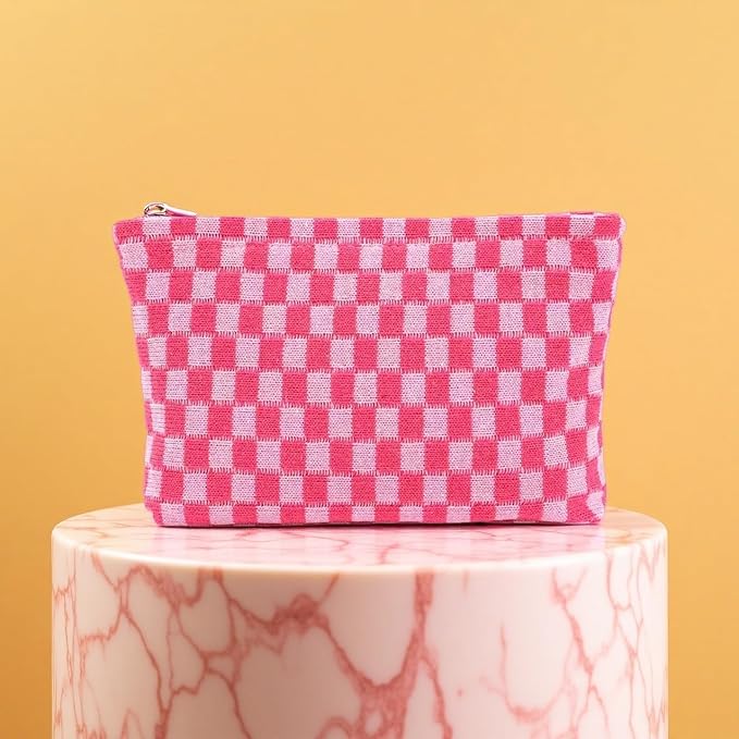 24 PACK Checkered Makeup Bag-Bulk Bridesmaid Proposal Gifts Makeup Pouch for Wedding Party Favors Bachelorette Party Decorations Travel Toiletry Organizer For Women Cosmetic Case Mon Gift(24, Pink) - Image 3