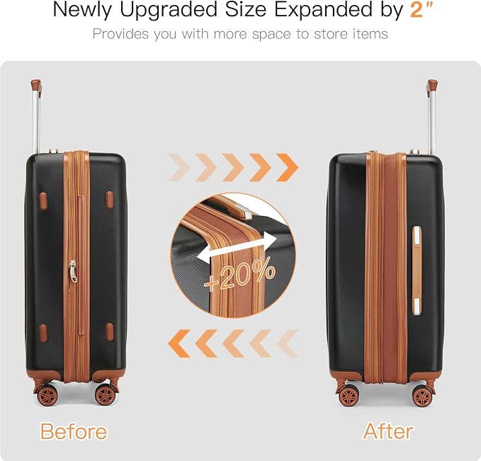 Kono Lightweight 28 Inch Expandable Luggage with Quiet Spinner Wheels TSA Lock, Scratch and Drop Resistant PC+ABS Hardside Durable Large Checked Suitcase, Black & Brown - Image 5