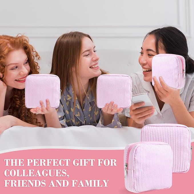 Giesiery 8 Pcs Seersucker Makeup Bags Striped Cosmetic Bags Bulk Organizer for Women Preppy Travel Toiletry Pouch for Wedding Bridesmaid Gifts (Pink, Mini) - Image 6