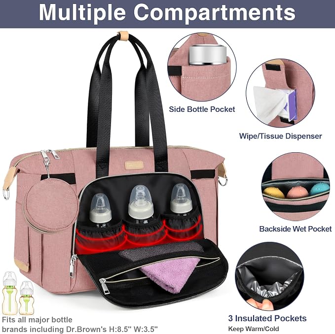 ITIEZY Diaper Bag Tote for Baby - Large Mommy Bag with Portable Changing Pad Pacifier Case, Hospital Bags Travel Baby Bag - Image 4