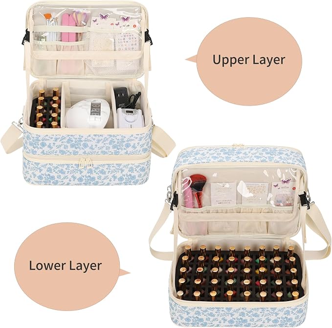 Ethereal Nail Polish Organizer Bag, Holds 50+ Bottles(15ml/0.5 fl.oz) UV Nail Lamp, Gel Polish Travel Storage Bag for Nail Kit, Gift for Manicurist, Girls - Image 3