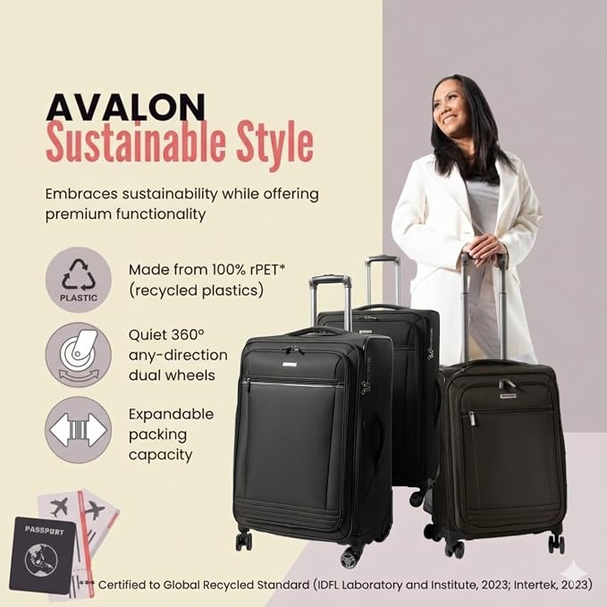 Ricardo Beverly Hills Avalon Softside 2-Piece Luggage Set Made with Sustainable 100% Recycled PET (rPET), Lightweight, Eco-Friendly Travel, Expandable, Dual Spinner Wheels, Black, (20" & 24") - Image 8