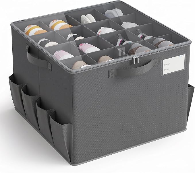 Varhomax Foldable Shoe Organizer Box, Fabric Storage Bin with Clear Cover & Adjustable Dividers, Holds up 16-32 Pairs of Sneakers & Sandals for Closet, Entryway (Gray) by Varhomax