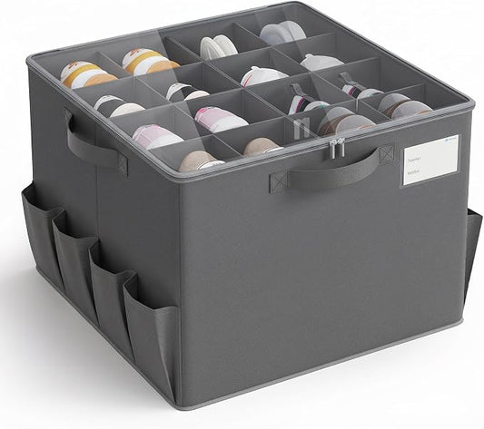Varhomax Foldable Shoe Organizer Box, Fabric Storage Bin with Clear Cover & Adjustable Dividers, Holds up 16-32 Pairs of Sneakers & Sandals for Closet, Entryway (Gray) by Varhomax