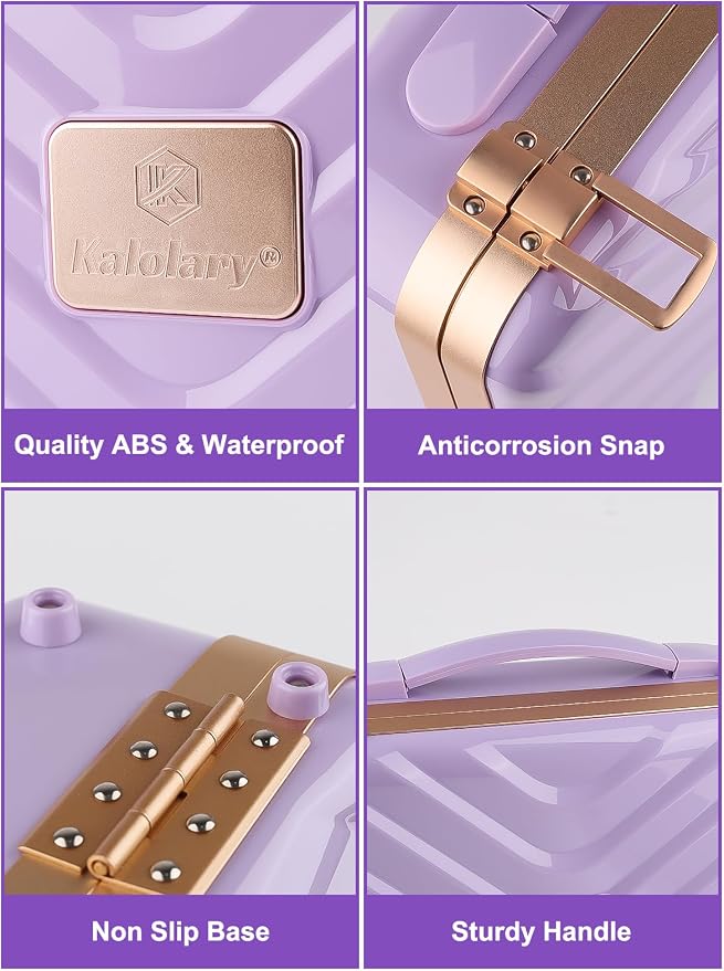 Kalolary Travel Makeup Train Cases with Lighted Mirror 3 Color Setting, Makeup Bag Cosmetic Case Organizer Adjustable Brightness Portable Makeup Storage Box with Detachable 5X Magnifying Mirror Purple - Image 4