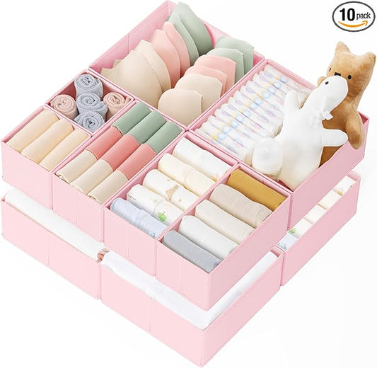 Criusia Drawer Organizer Clothes, 10 Pack Dresser Organizer for Baby Clothes, Underwear, Sock- Foldable Closet Organization and Storage Dividers Bins for Nursery, Bedroom (Pink) by Criusia