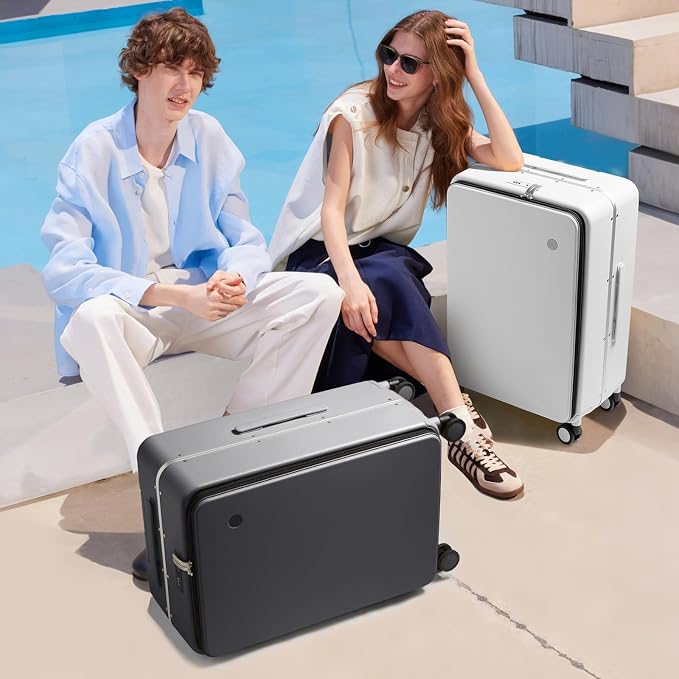 mixi 26 Inch Large Checked Luggage PC Hard Shell Suitcase Top Opening Aluminum Frame Travel Suitcases with Wheels, Rock Gray - Image 2