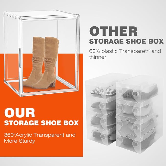 5 Pack XXX-Large Extra Large Acrylic Display Case 17.3'' x 13'' x 13'', Transparent Sneaker Boxes Clear Plastic Stackable Boot & Shoe Boxes Large Showcase for Helmet, Handbag, Figures Collectibles - Image 5