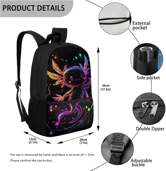 Axolotl Backpack for Boys 6-8 with Lunchbox Water Bottle Holder Pencil Case Graphic School Backpack and Lunch Box Set 17 Inch Bookbag for 3rd Grade Lunchbag, 4 Piece - Image 3