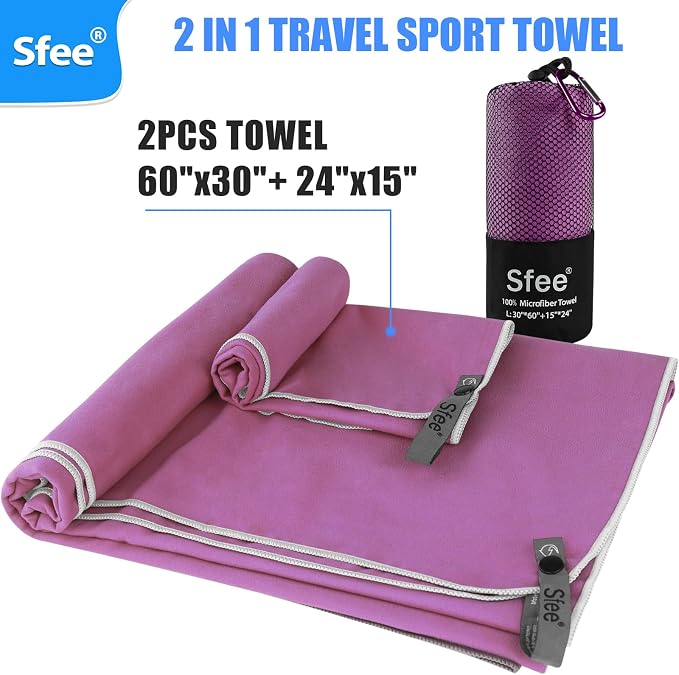 Sfee 2 Pack Microfiber Travel Towel, Quick Dry Camping Towel Large Beach Towel Super Absorbent Compact Lightweight Sports Gym Towels for Beach, Gym, Hiking, Pool, Backpacking, Bath, Yoga - Image 3