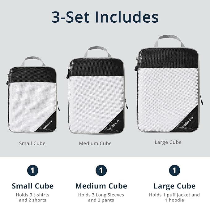 NICOSHOW 6 Set Compression Packing Cubes for Travel - Compressible, Lightweight, and Space-Saving Packing Cubes, Travel Essentials for Women, Black - Image 3