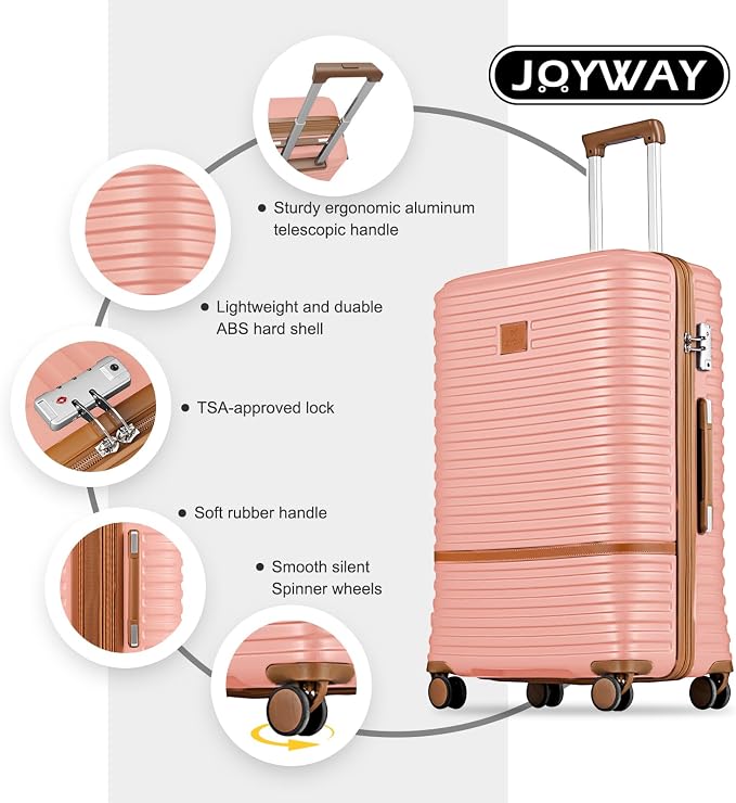 Joyway 28 Inch Large Luggage Hardside Suitcase with Spinner Wheel, Lightweight 3 Piece Suitcase Set with TSA Lock(Pink) - Image 2