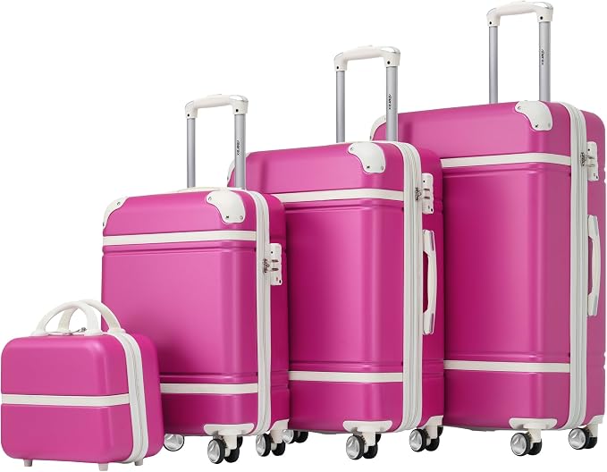 Merax Luggage Set 3 Piece Suitcase Set with 1 Cosmetic Case Expandable Spinner Wheels Vintage Luggage Sets(Pink,20"+24"+28") by Merax
