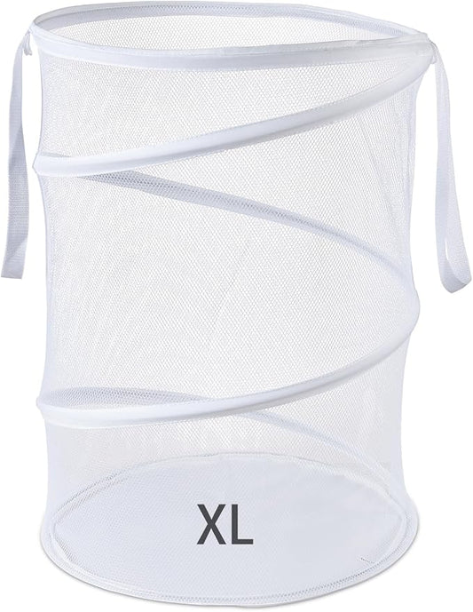 Seiritex Mesh Popup Laundry Hamper 115L Collapsible Laundry Basket Extra Large Capacity Foldable Clothing Storage Basket with Handles No Lid 26 H x 18 W x 18 L (White) by SEIRITEX