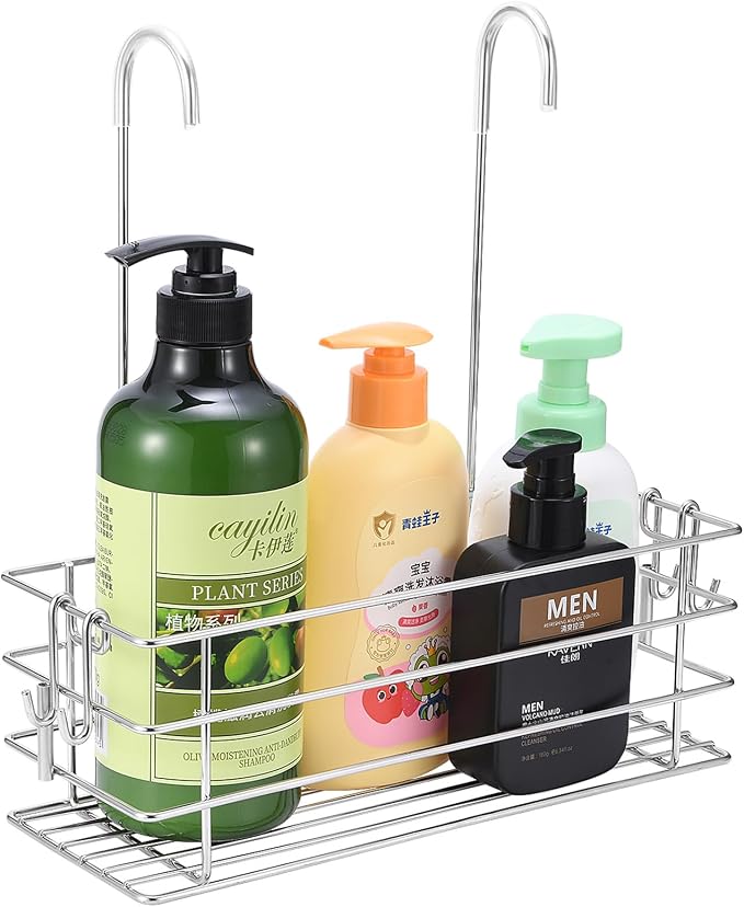 Shower Caddy Hanging Shower Rack SUS304 Stainless Steel Hanging Shower Orangizer with Hooks Over The Door, Shampoo Basket Storage (Single-Layer) by Seltomer