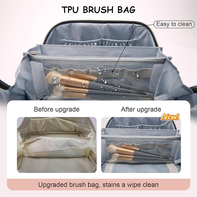 BOYATU Travel Makeup Bags Cosmetic Organizer Bag: 3-Set Large Capacity Make up Bag - PU Leather Toiletry Bags for Women - Wide Open Portable Pouch with Divider & Handle (01-Z-Pink) - Image 3