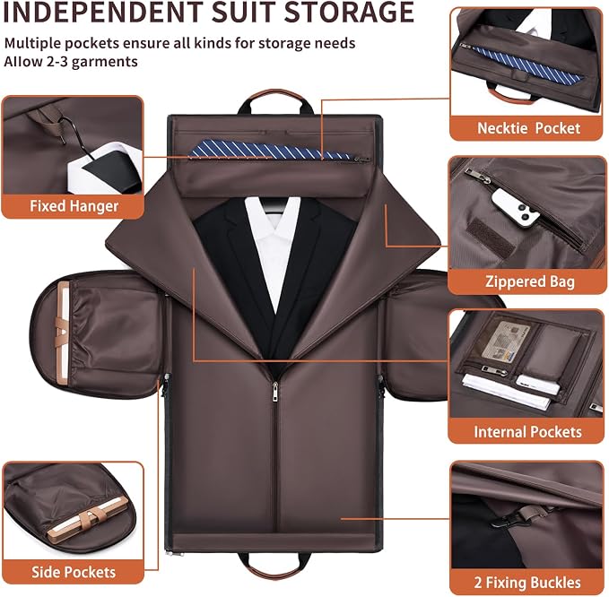 Convertible Garment Duffel Bag, Carry on Garment Bag for Travel Canvas Mens Suit Bag 2 in 1 Foldable Garment Bag with Shoulder Strap Weekender Bag with Shoe Pouch - Image 4