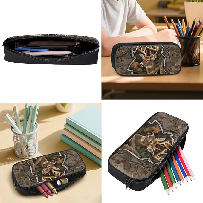 GIFTPUZZ 4 Piece Camo Deer American Flag Backpack Set for Kids | Patriotic Bookbag with Lunch Box for Boys Elementary School, Zip up Pencil Case, Water Bottle Sleeve, Summer Camp, Ages 6-8 - Image 5
