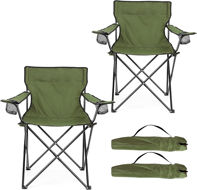 HaSteeL Camping Chair for Adults, Folding Beach Chair Set of 2, Large Foldable Portable Chair for Outdoors Fishing, Hiking, Sporting, Travel, Picnic, Lawn, Hold 275lbs & A Storage Bags (Green) by HaSteeL