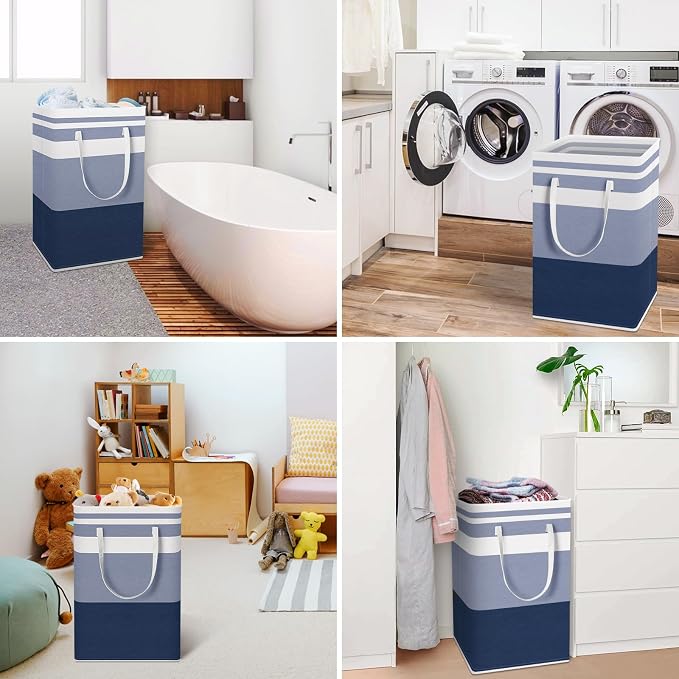 HomeHacks 2-Pack Large Laundry Basket, Waterproof, Freestanding Laundry Hamper, Collapsible Tall Clothes Hamper with Extended Handles for Clothes Toys in the Dorm and Family (Blue, 88L) - Image 6