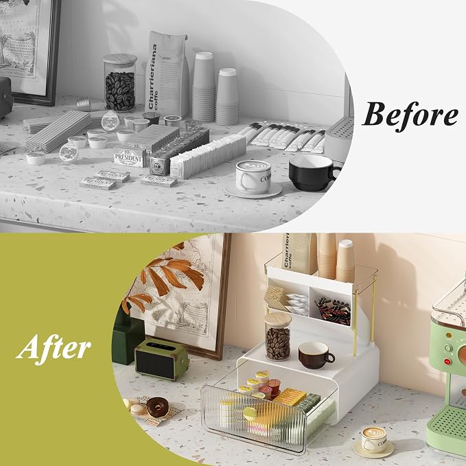 FOLLOWIN Bathroom Counter Organizer with Drawer, Dresser Top Organizer with Make Up Brush Holder, Makeup Shelf, Vanity Organizers, Cosmetic Perfume Organizer, Clear - Image 3