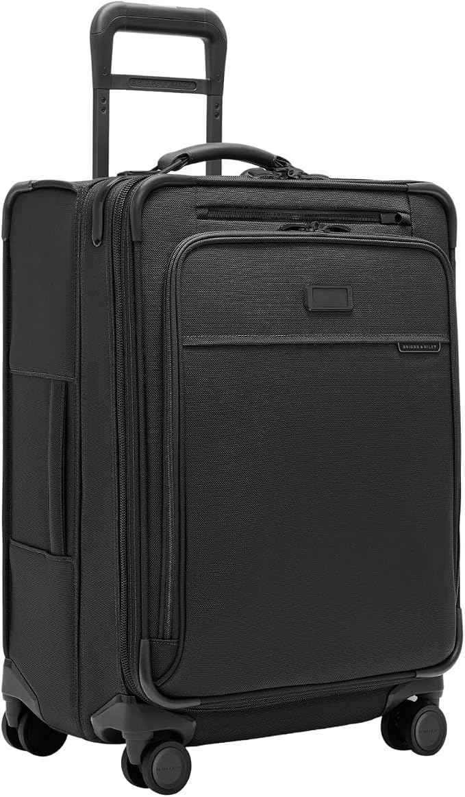 Briggs & Riley 24 Inch Compact Checked Suitcase Luggage with Wheels - Zipperless Compression Expansion System, 360 Spinner, Flat Packing Interior, Accessible Front Pocket - Baseline Collection - Black by Unknown