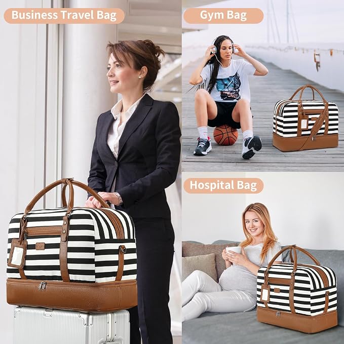 Wogarl 4PCS Weekender Bags for Women Large Overnight Weekend Travel Duffel Carry on Shoulder with Shoe Compartment Canvas Toiletry Bag for Travel Business Gym - Image 7